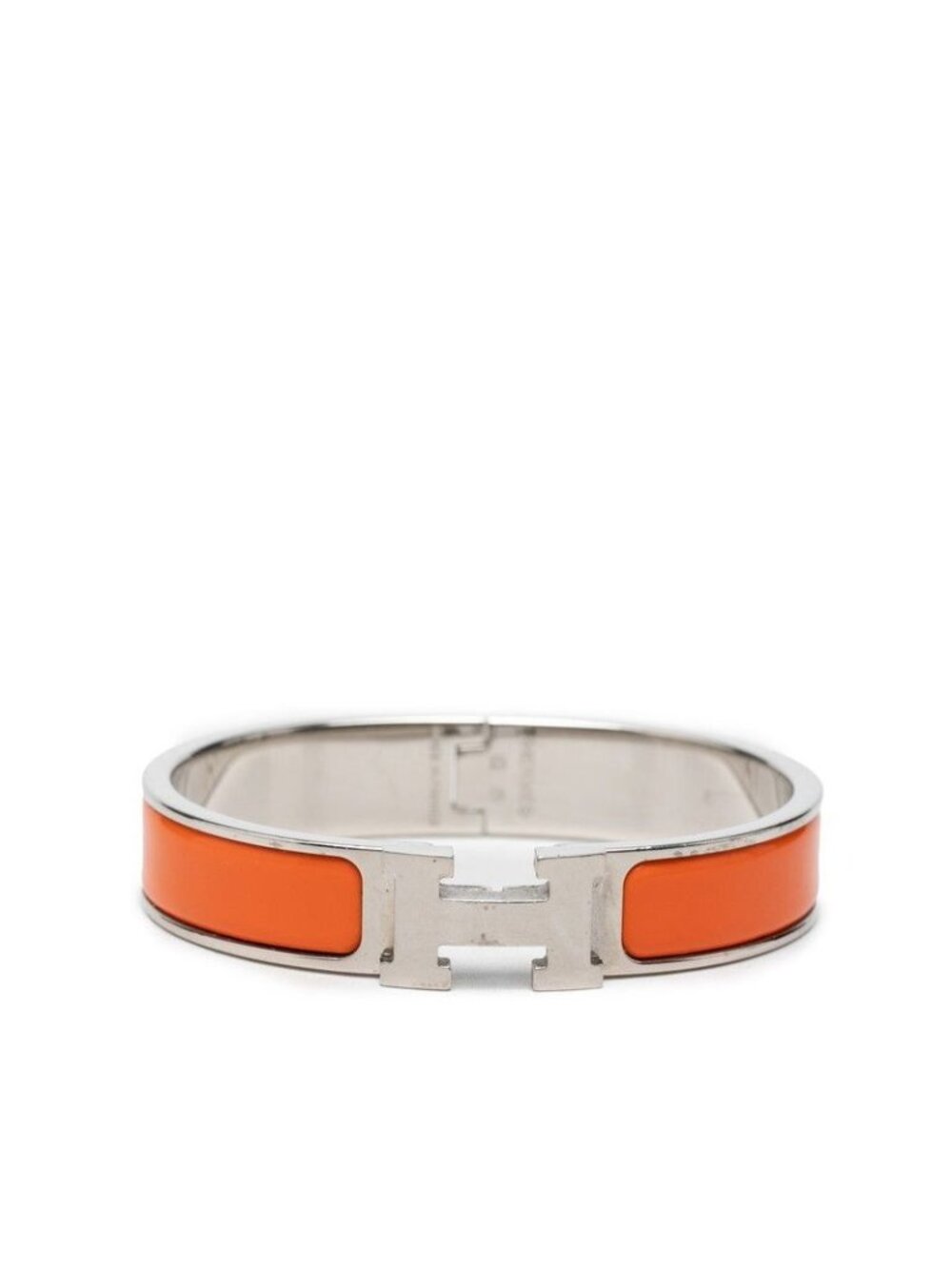 Hermes Click PM Enamel Bracelet Bangle Silver Orange Metal